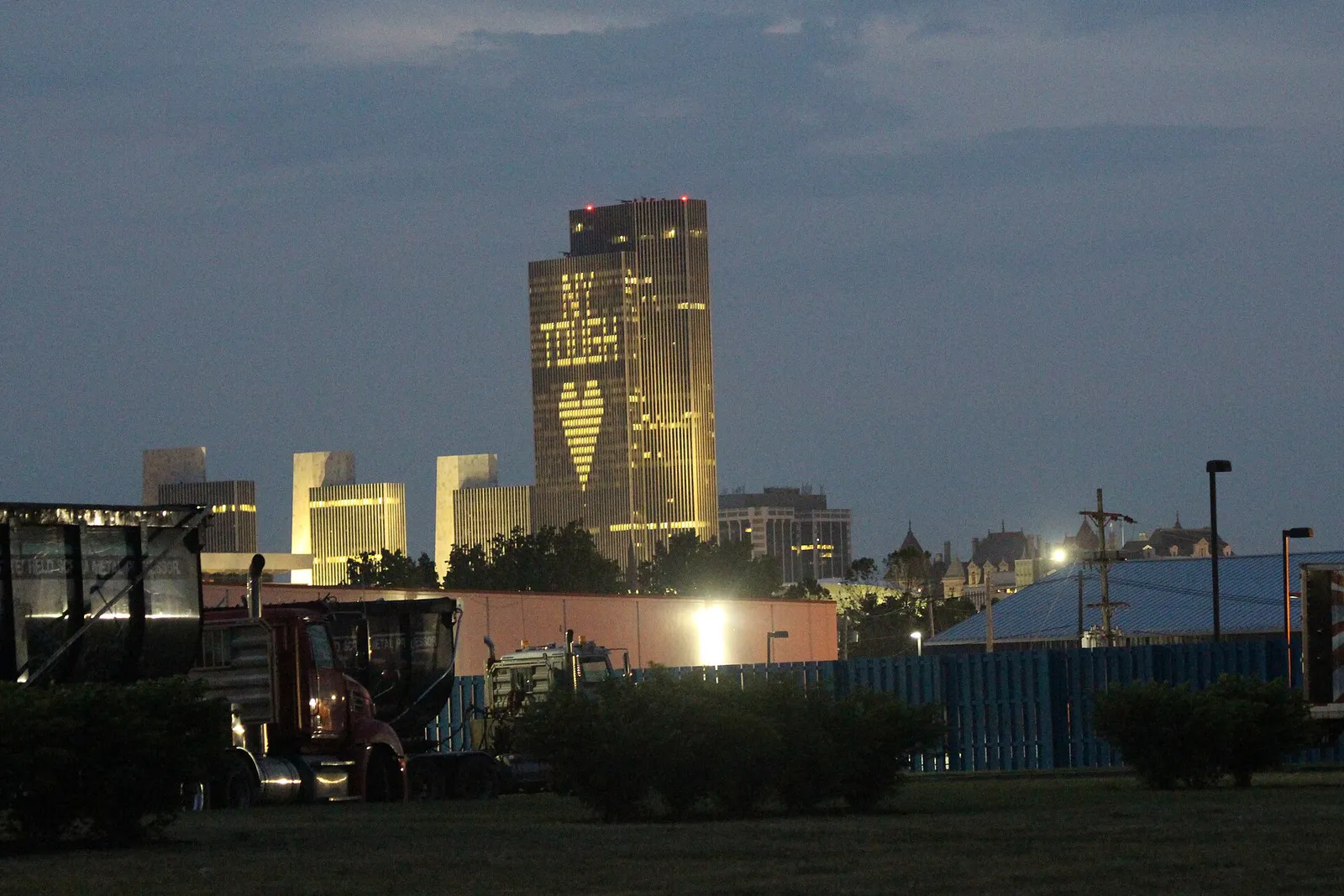 Nighttime Albany, New York skyline in the Port of Albany