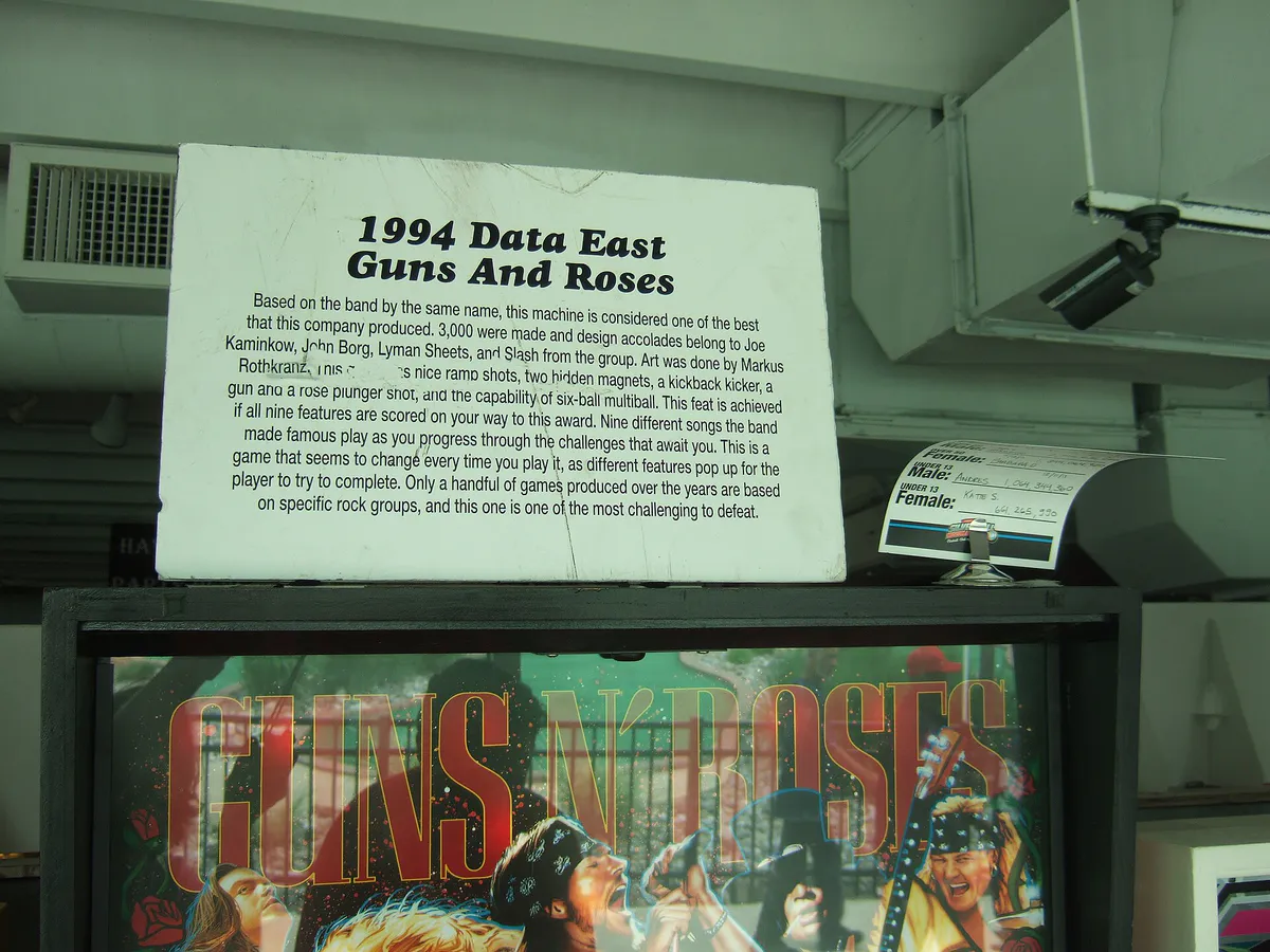 Guns N' Roses pinball 1994 version at the Silverball Museum Arcade in Asbury Park, New Jersey