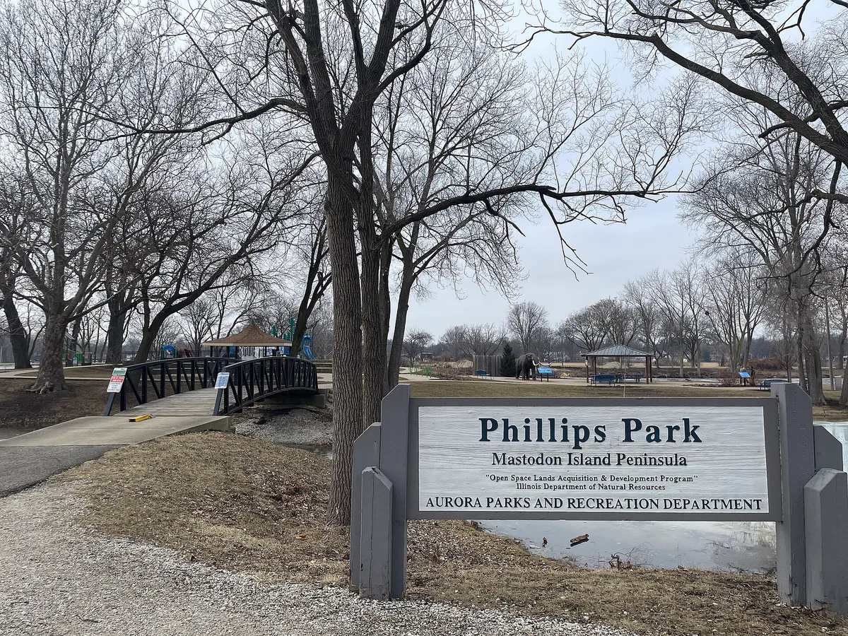 Mastodon Island Peninsula at Phillips Park in Aurora, Illinois, US