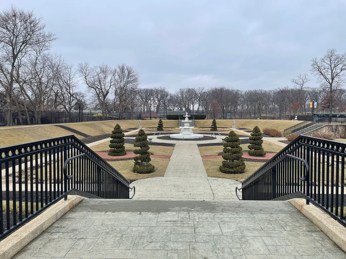Sunken Garden in winter at Phillips Park in Aurora, Illinois, US