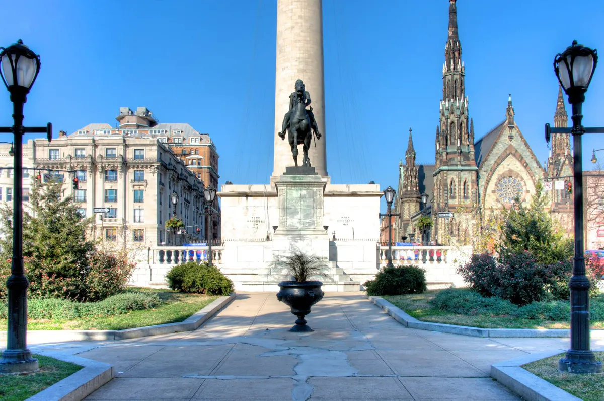 Lafayette Monument (1924) and Mount Vernon U.M.C in Baltimore, Maryland