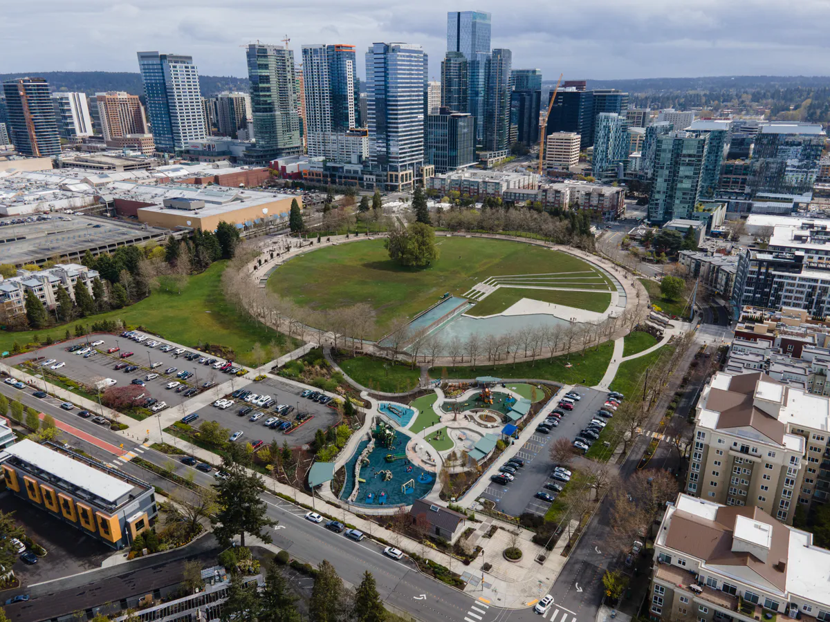Bellevue Downtown Park aerial, April 2023, Washington
