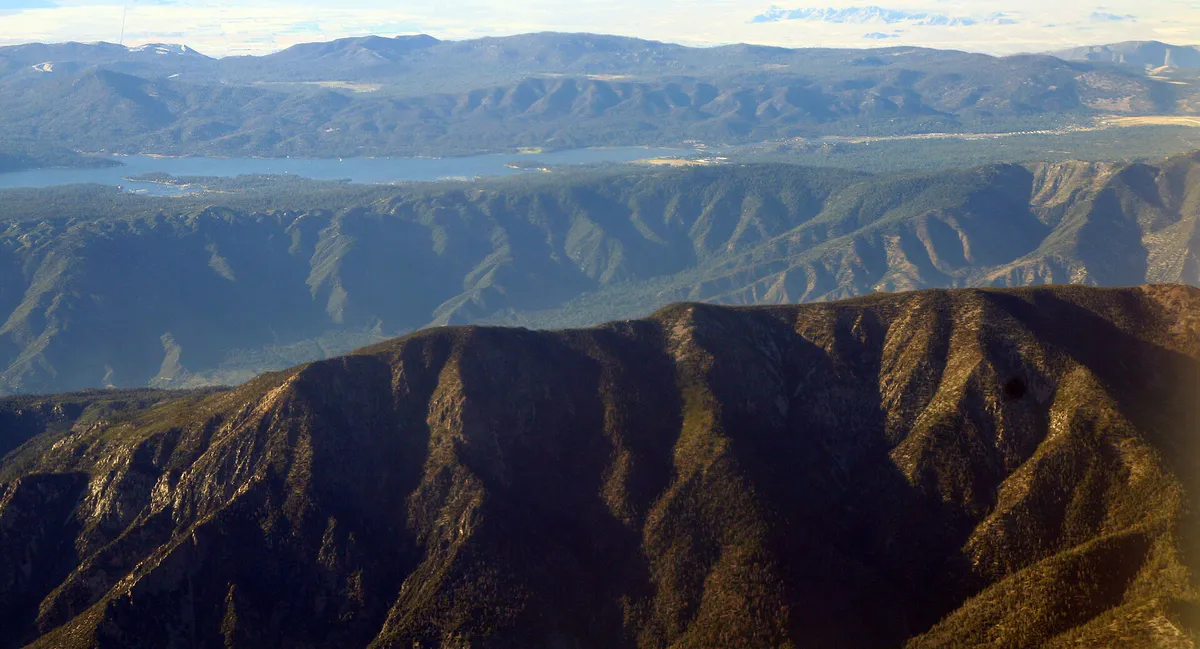 San Bernardino Mountains, San Gorgonio Peak, Big Bear Lake, aerial, California