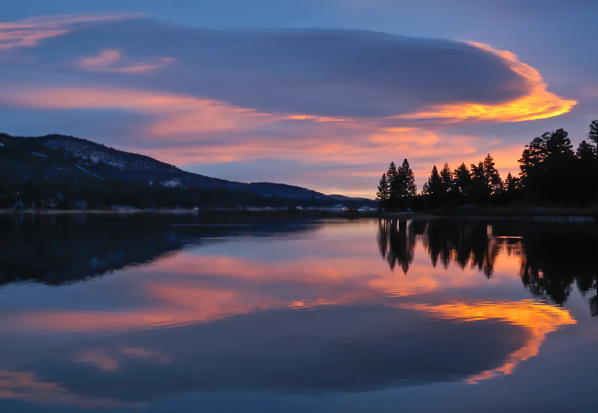 Sunrise and Lake Reflections at Big Bear Lake, California