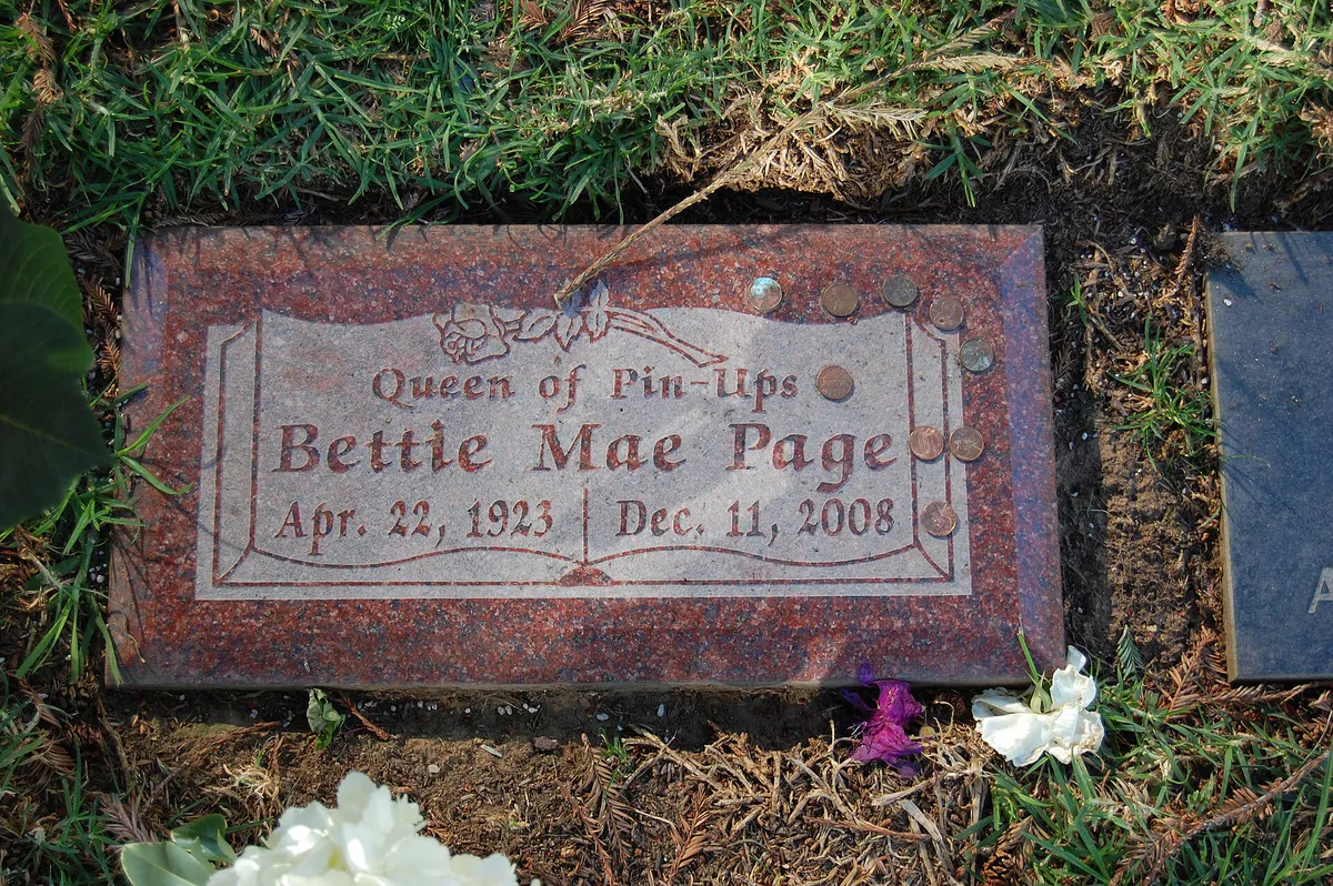 Bettie Page grave at Westwood Village Memorial Park Cemetery in Brentwood, California