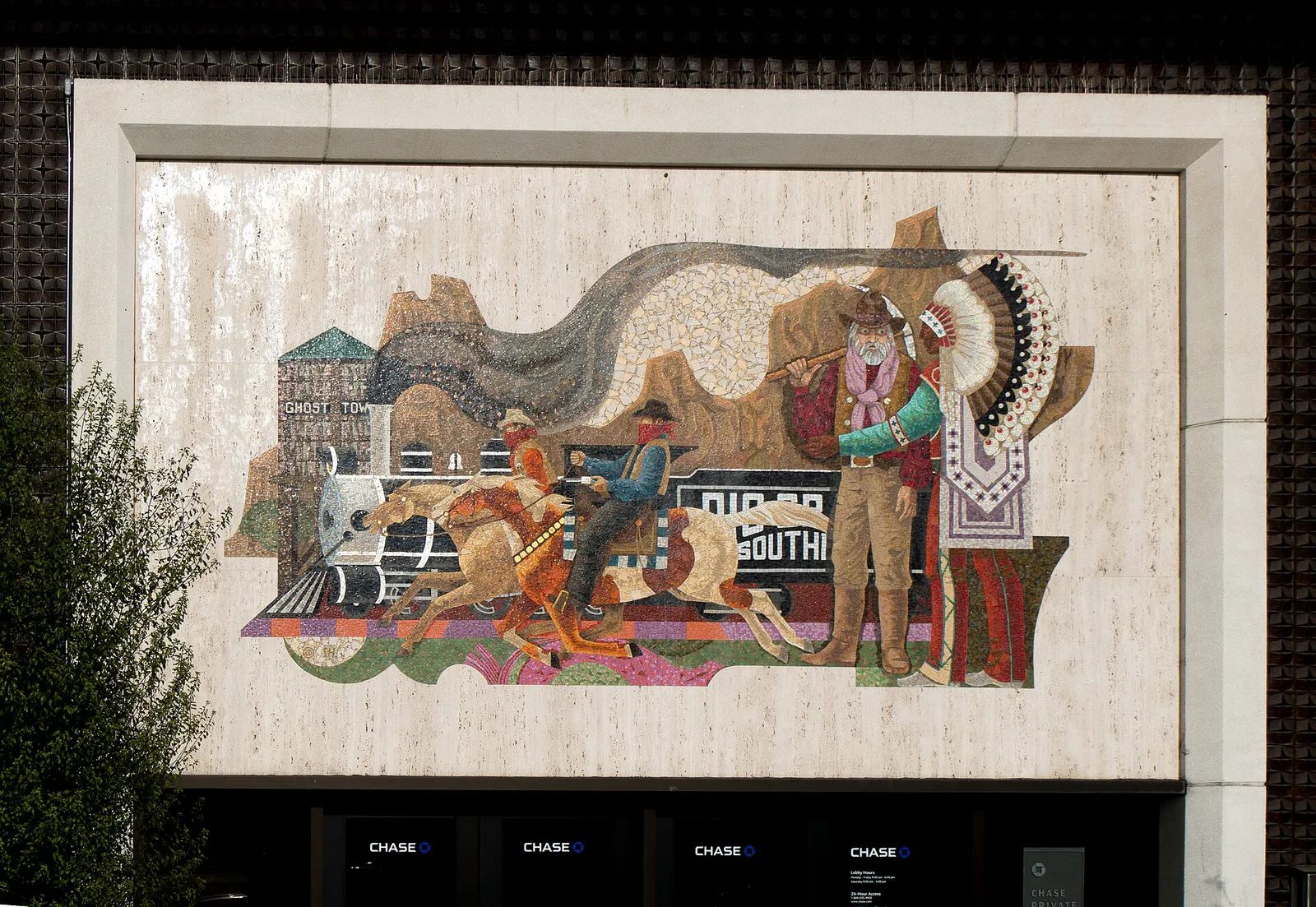 Western Theme Mosaic on Chase Bank, Buena Park, California