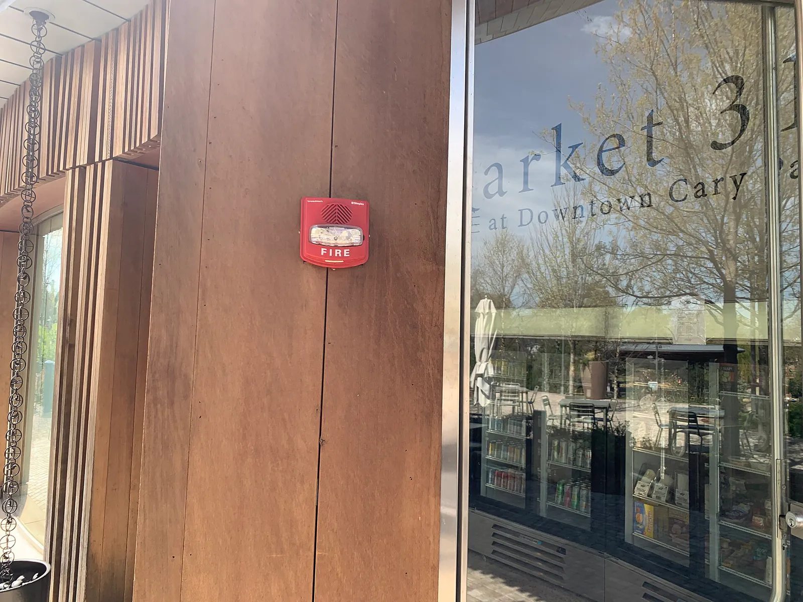 2023? Simplex True Alert outdoor strobe. Downtown Cary Park, Cary, NC, North Carolina
