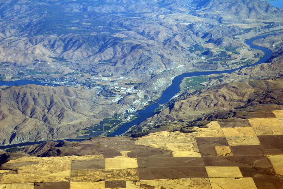 Columbia River with Chelan Falls and Chelan Lake, Washington
