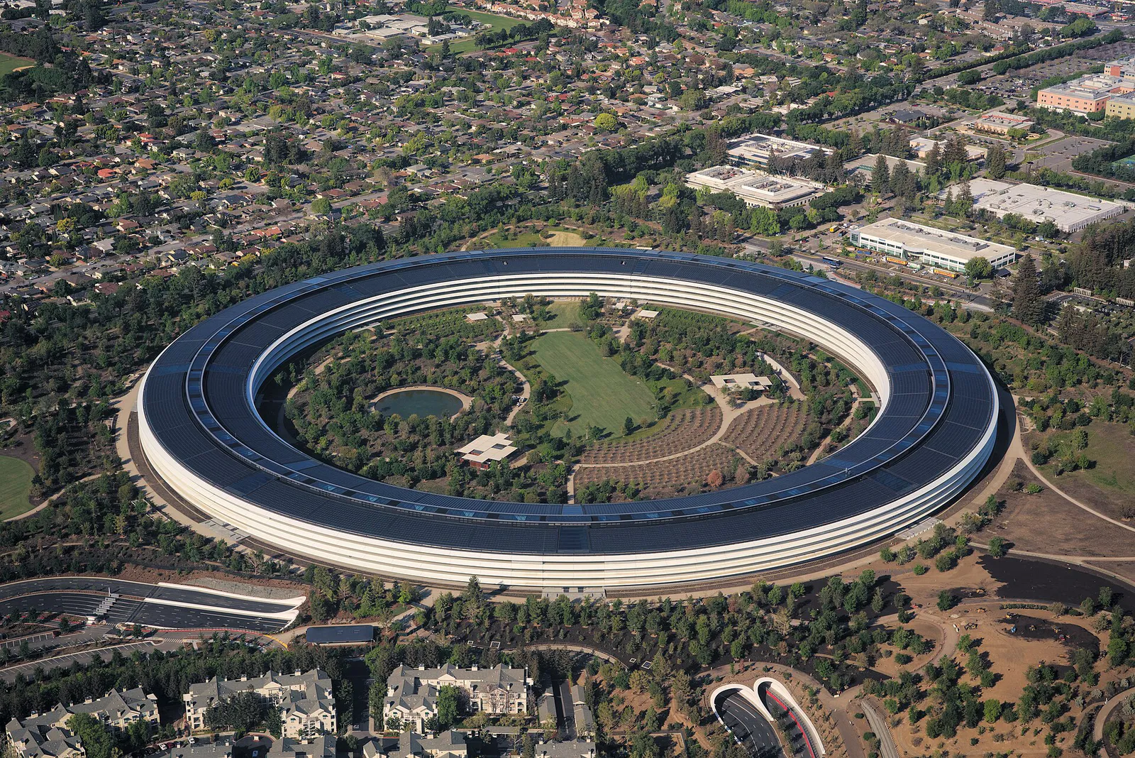 Aerial view of Apple Park dllu in Cupertino, California