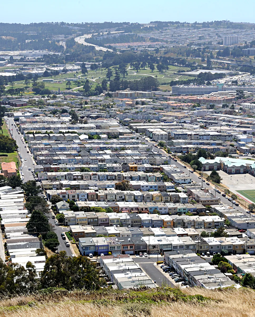 View to Hillside neighborhood in Daly City from San Bruno Mountain State Park, California