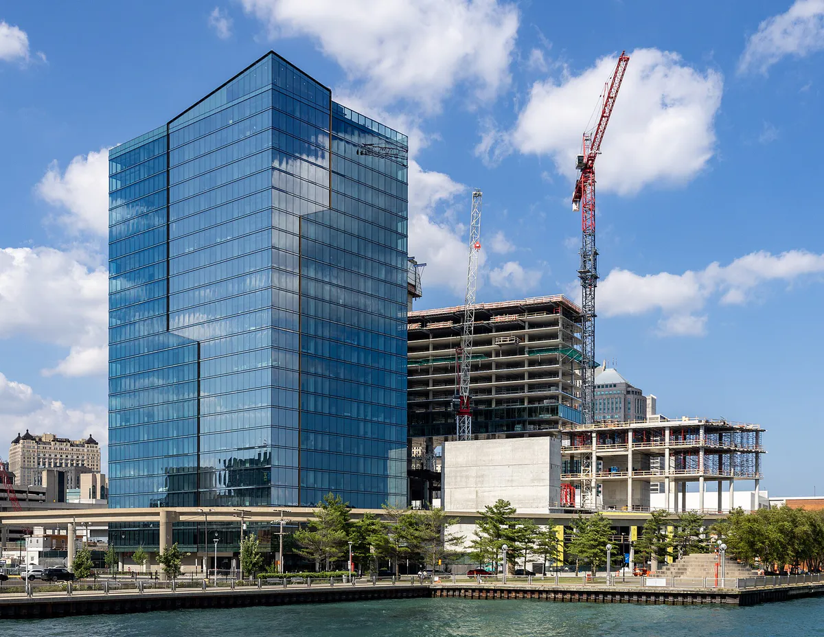 The Residences Water Square and construction from the Detroit River, Detroit, Michigan, 2025-07-27