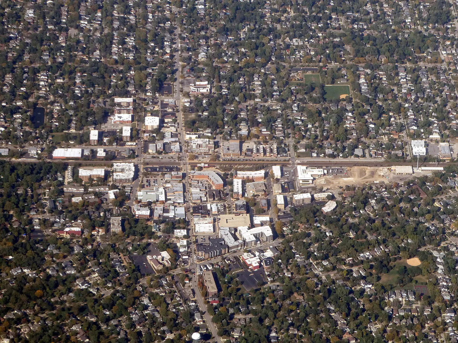 Aerial view of Downers Grove, Illinois, October 2024