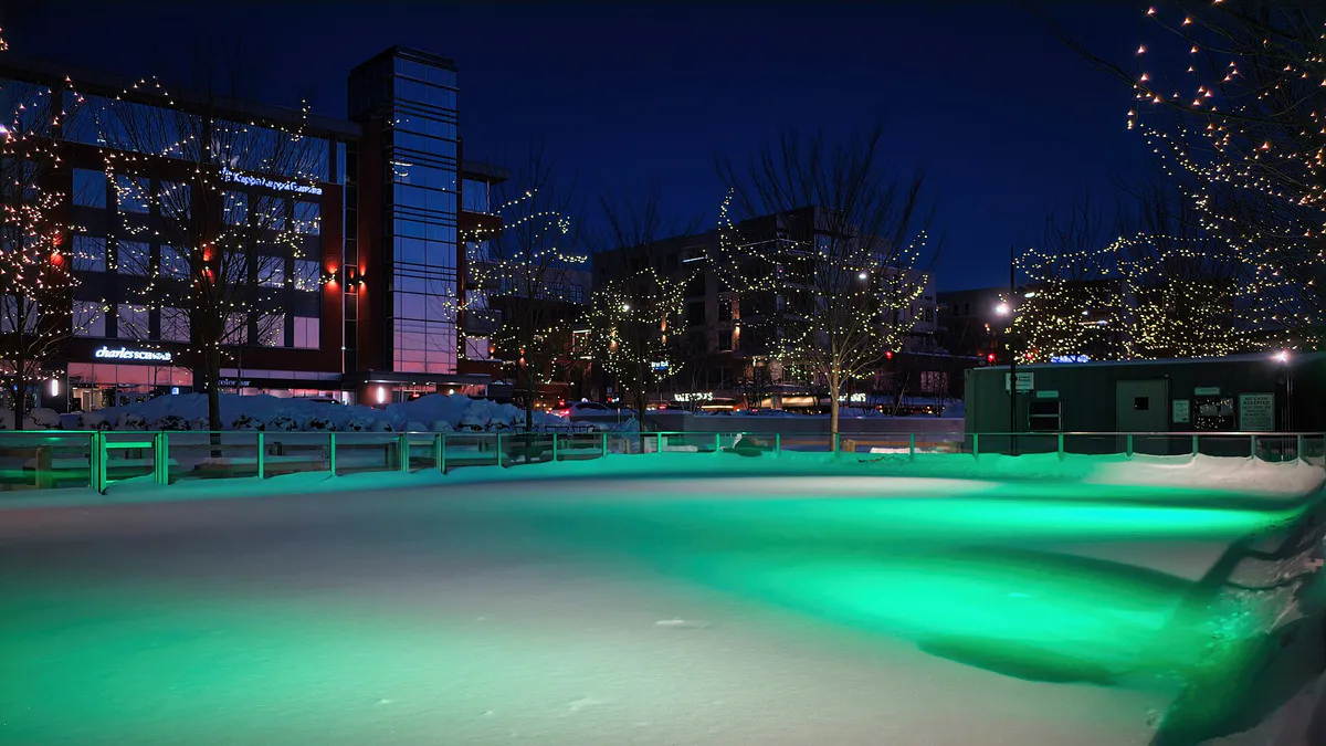 Riverside Crossing Park (Dublin, Ohio) - snow-covered ice rink