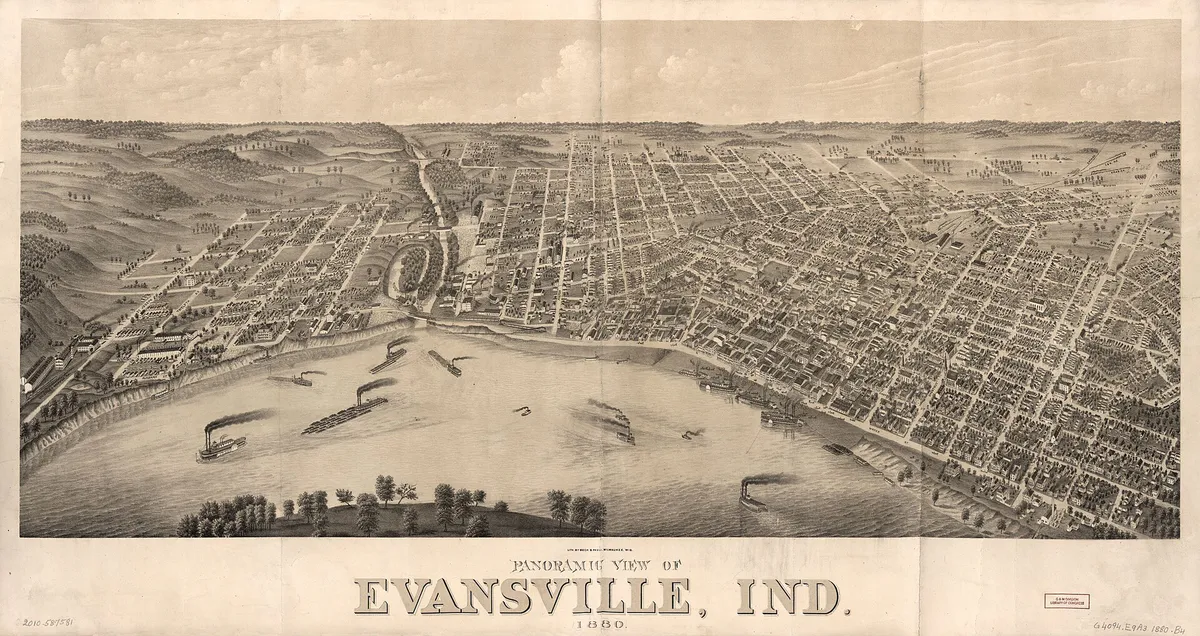 Panoramic View of Evansville, Indiana, 1880
