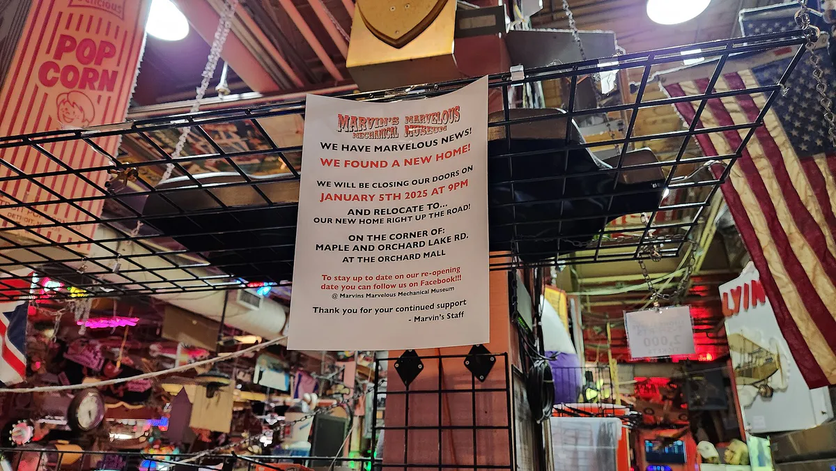Closure Notice - Marvin's Marvelous Mechanical Museum in Farmington Hills, Michigan