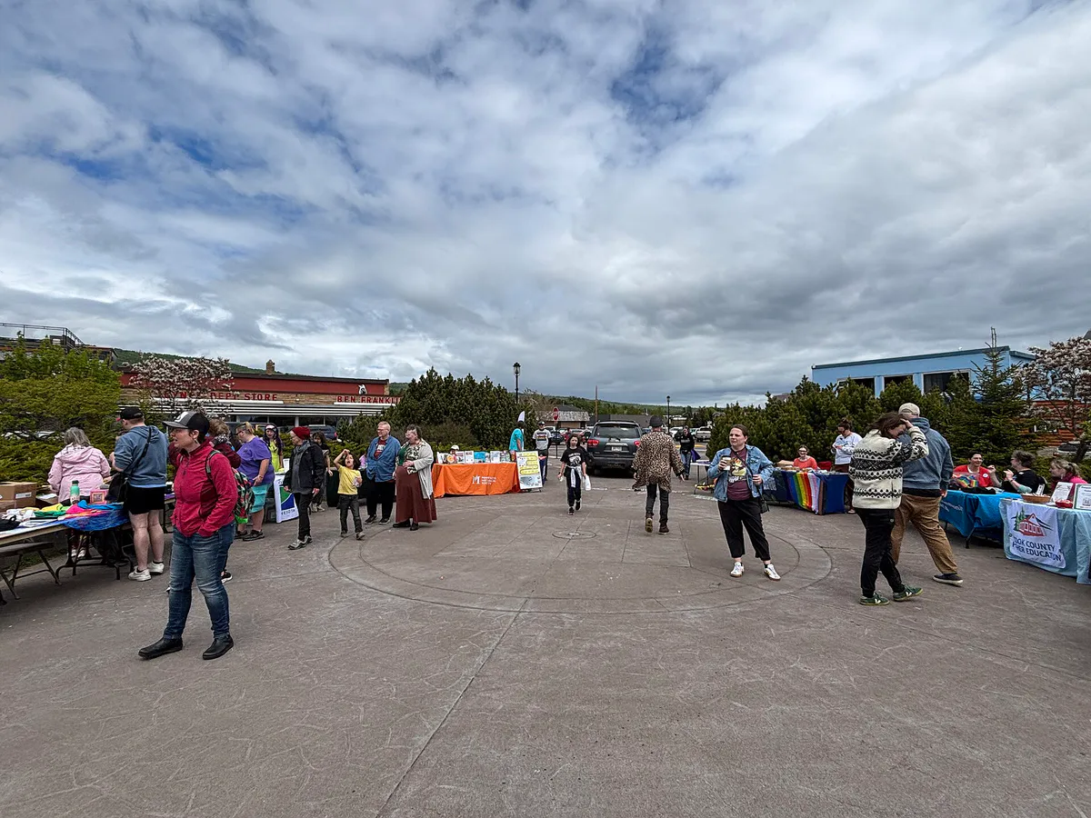 Harbor Park plaza with organization tables with organization tables, Cook County Pride, Grand Marais, Minnesota