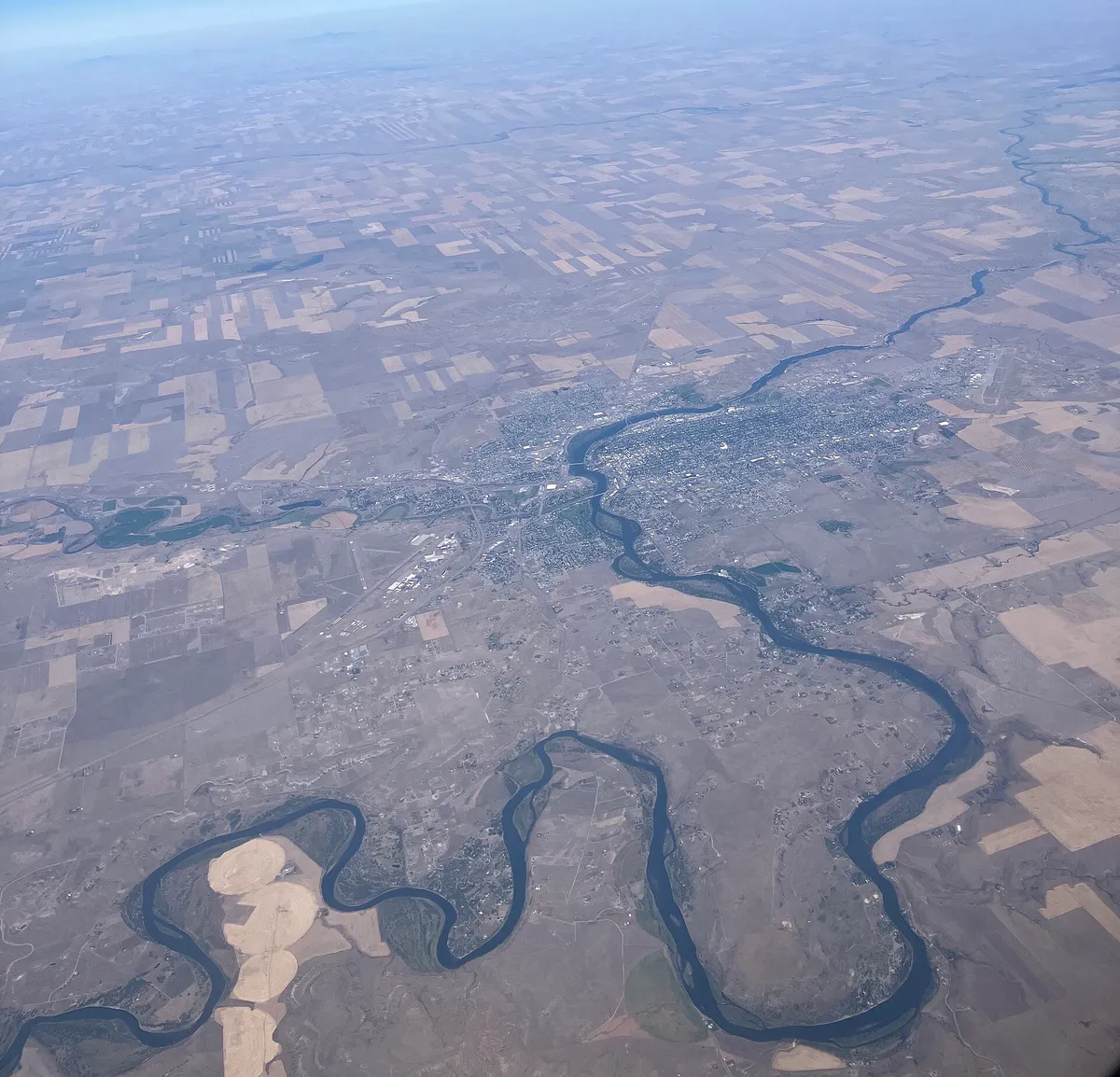 Aerial view of the Missouri River at Great Falls, Montana