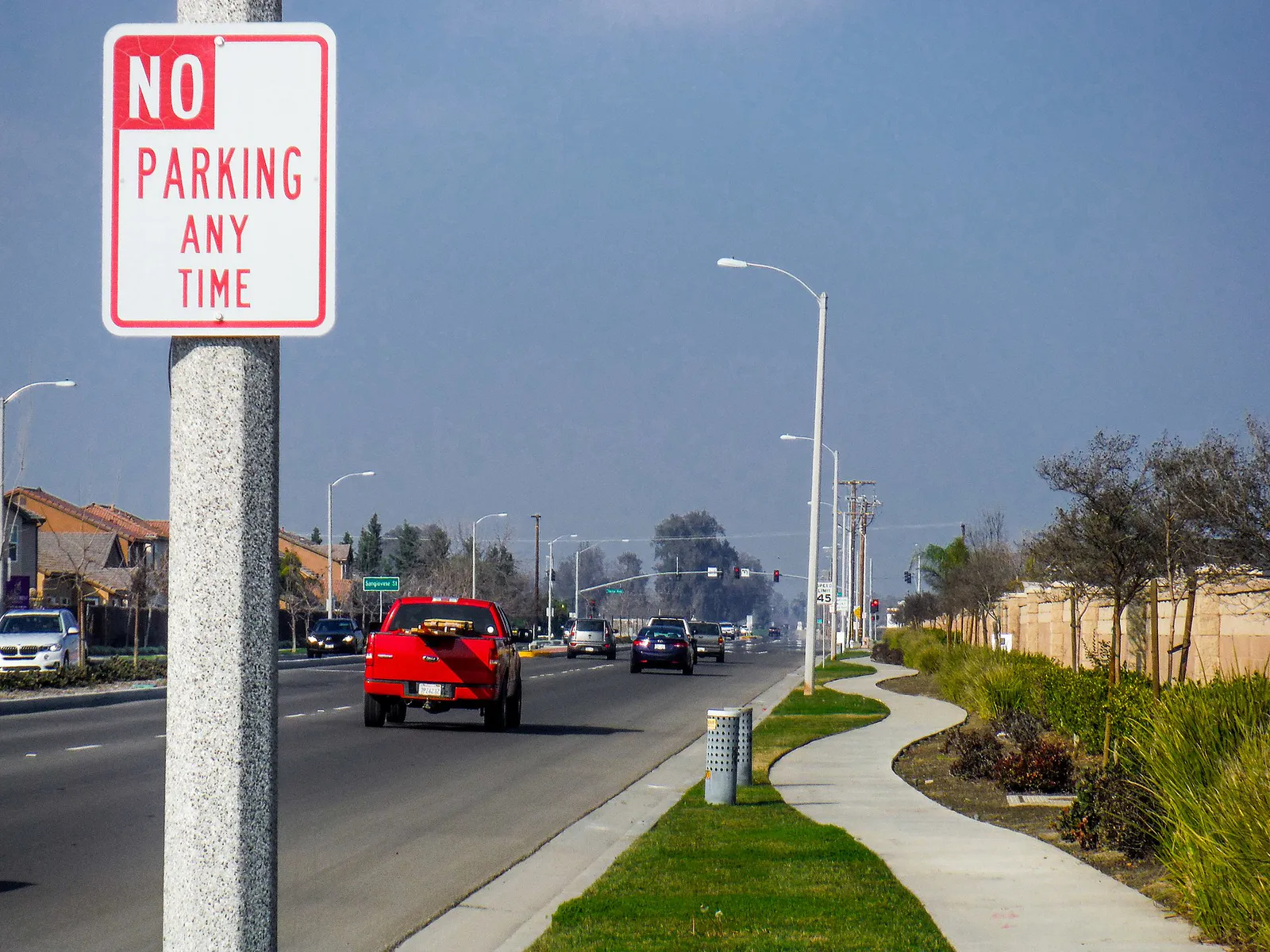 Meandering sidewalk along 12th Avenue, Hanford, California