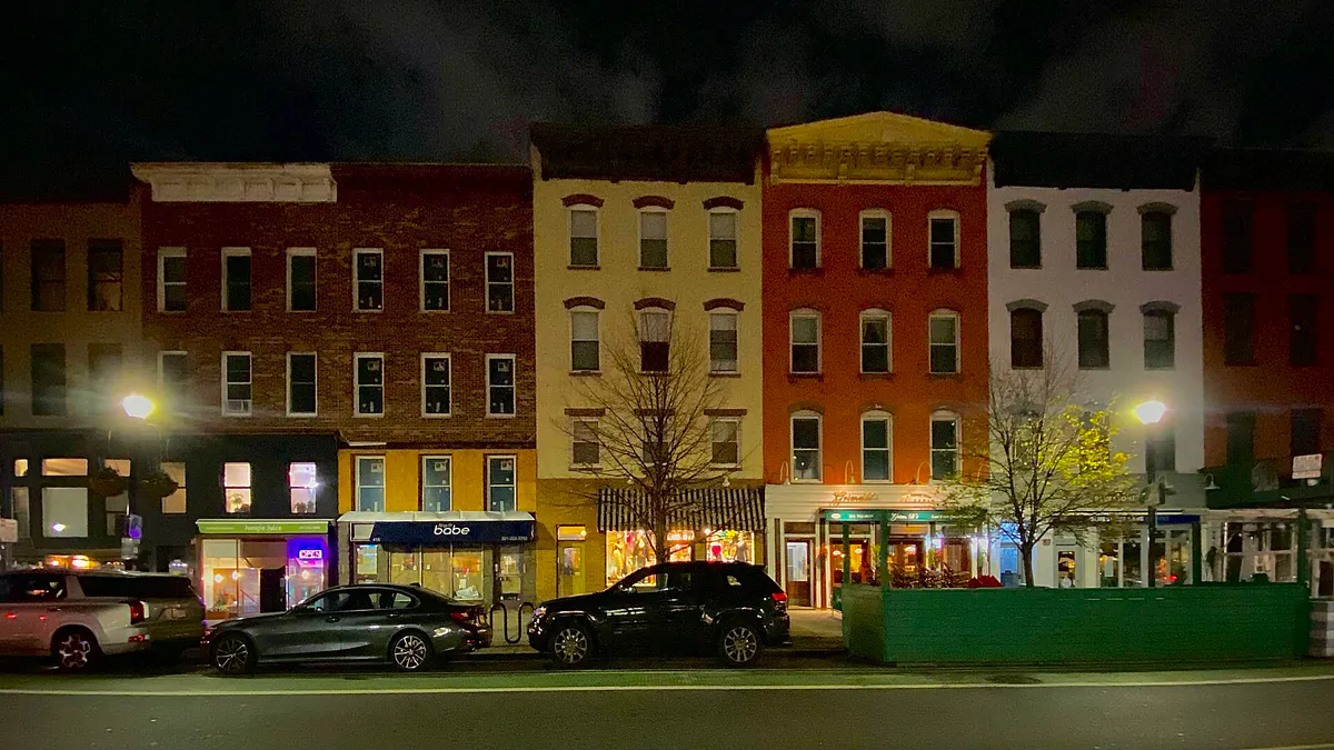 Washington Street rowhouses at night, Hoboken, New Jersey - 20221125
