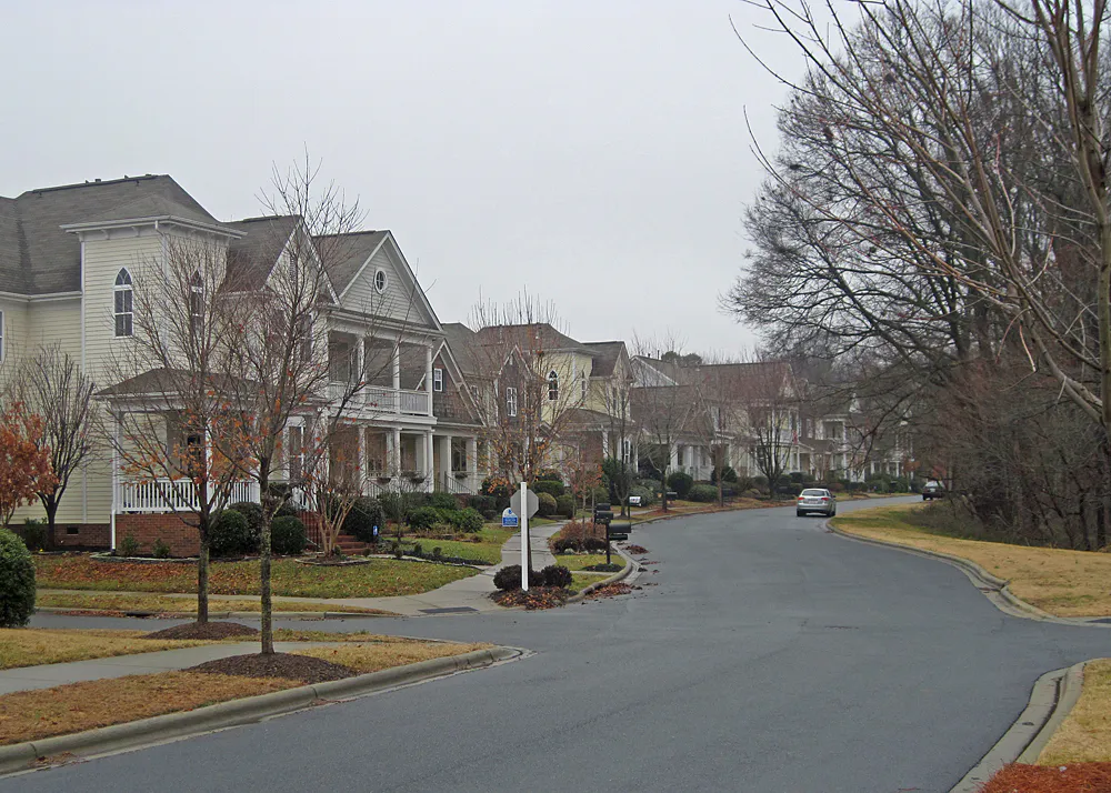 Larger homes facing Natural Park Land Birkdale village (5488720773) in Huntersville, North Carolina