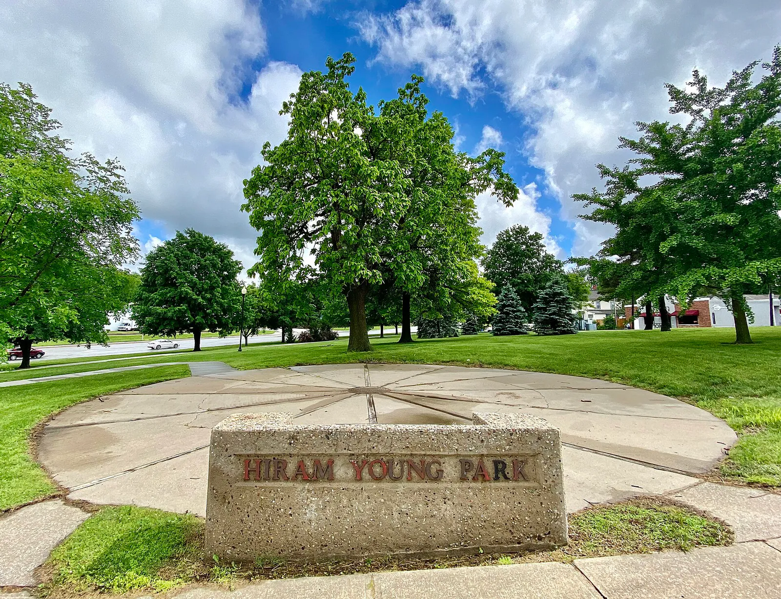 Hiram Young Park wagon wheel platform in Independence, Missouri