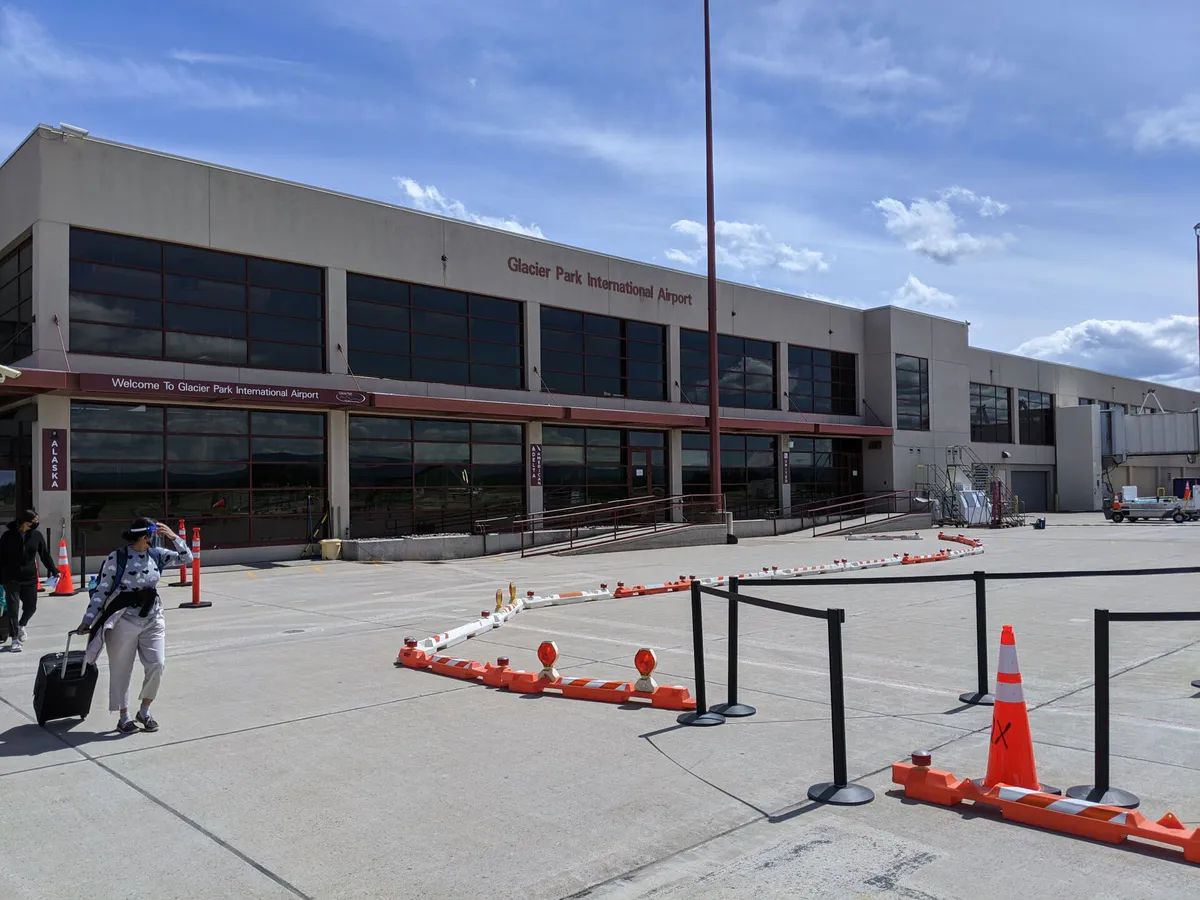 Glacier Park Airport terminal view from airside Jul 2020 in Kalispell, Montana