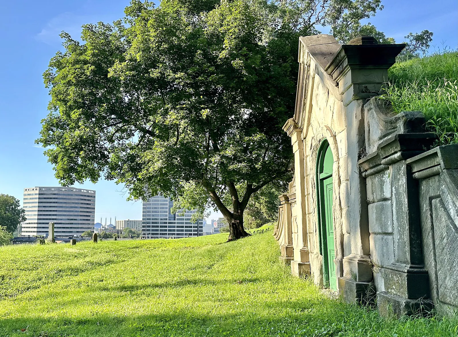Union Cemetery, Kansas City, Missouri with vault, potter's field, and skyline