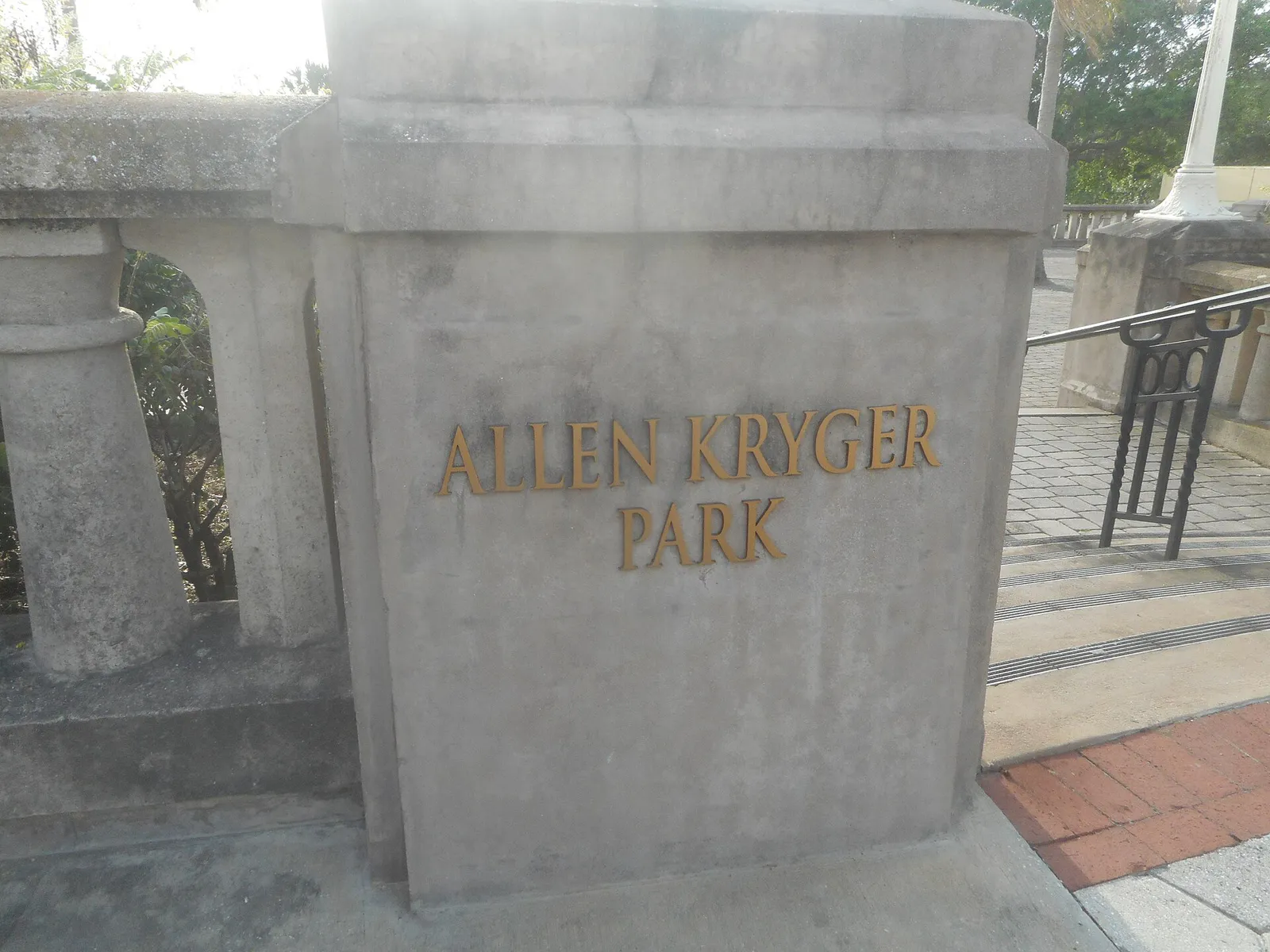 Allen Kryger Park; Lettering on Gatepost in Lakeland, Florida
