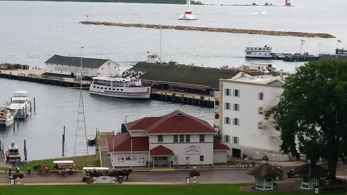 Marquette park and harbor in Mackinac Island, Michigan