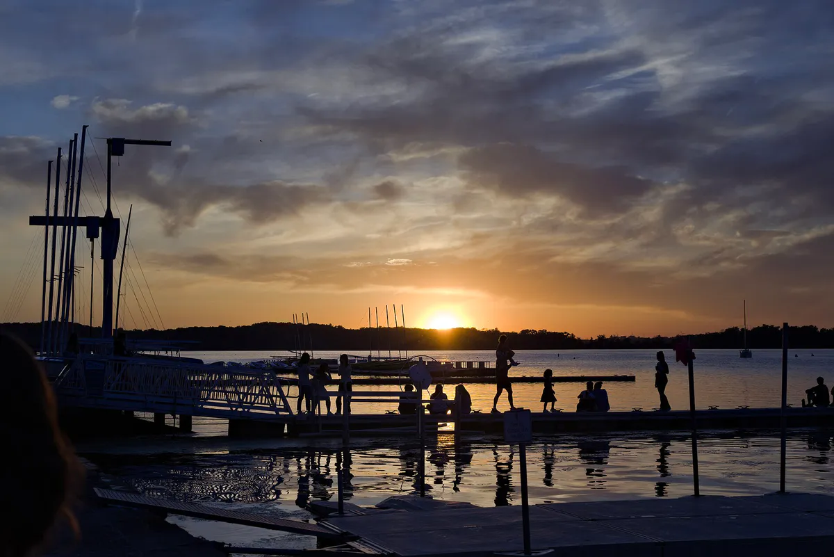 Sunset over Lake Mendota by Memorial Union Terrace in Madison, Wisconsin