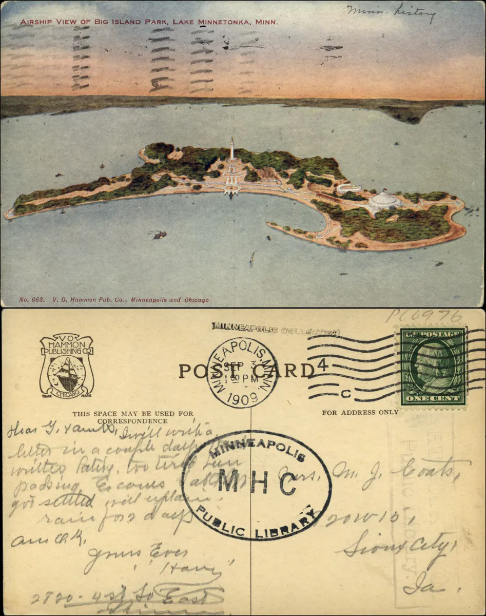 Airship View of Big Island Park, Lake Minnetonka, Minn. - DPLA - 6d23bb18ecbbf8adcf8aca2a30b815f2, Minnesota