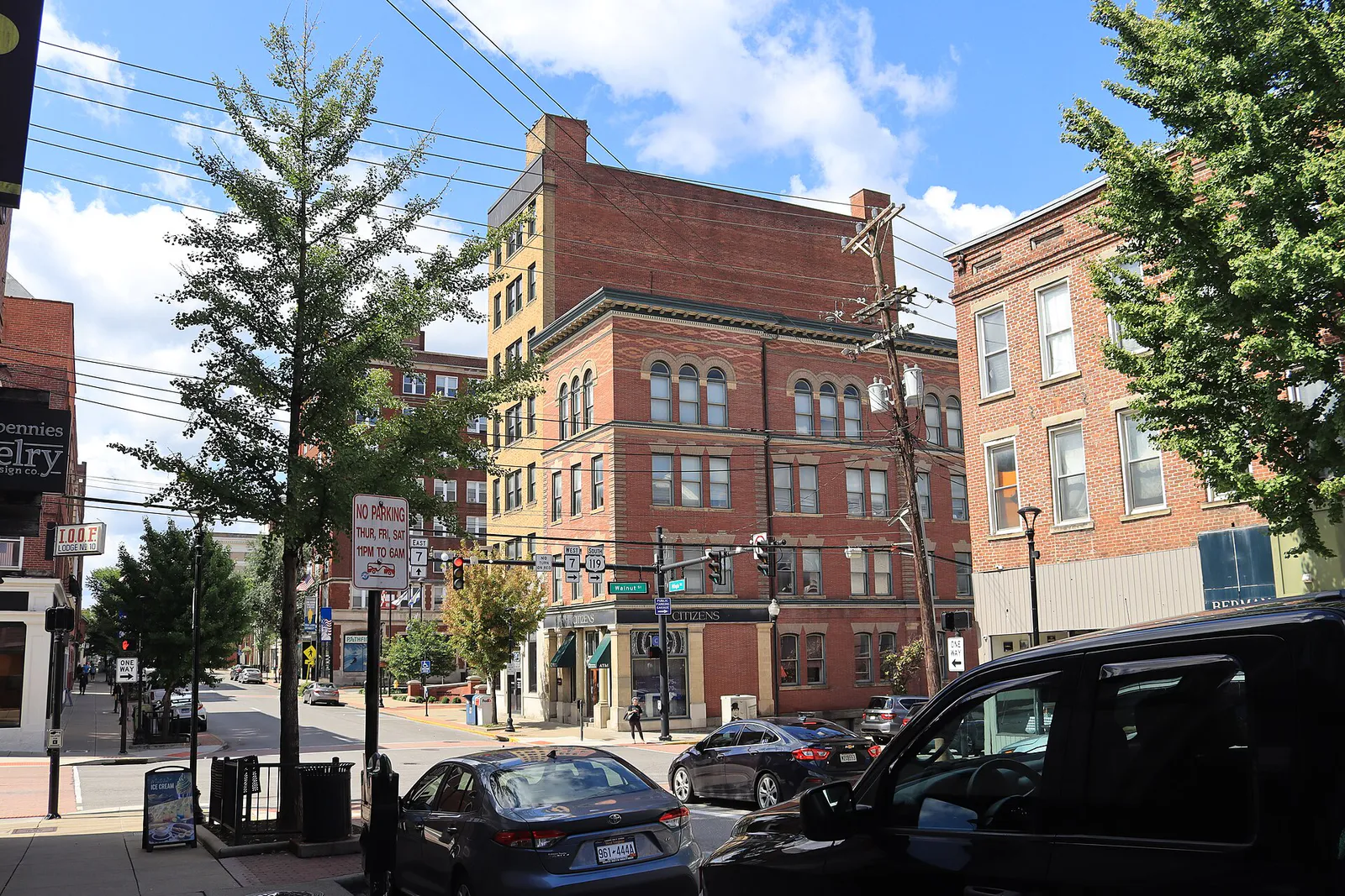 Chestnut and Walnut Streets from High Street, Morgantown, West Virginia, 08-23-2026