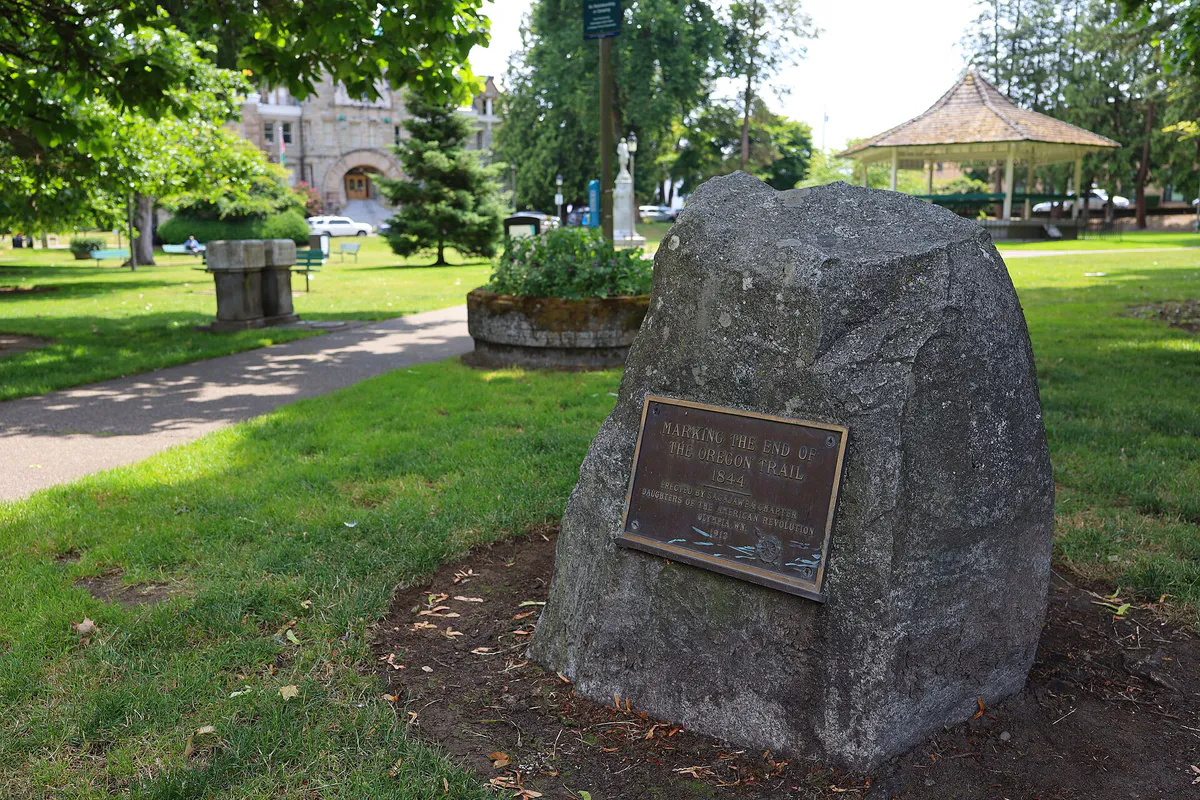 Oregon Trail Marker, Sylvester Park, Olympia, Washington, June 23, 2025