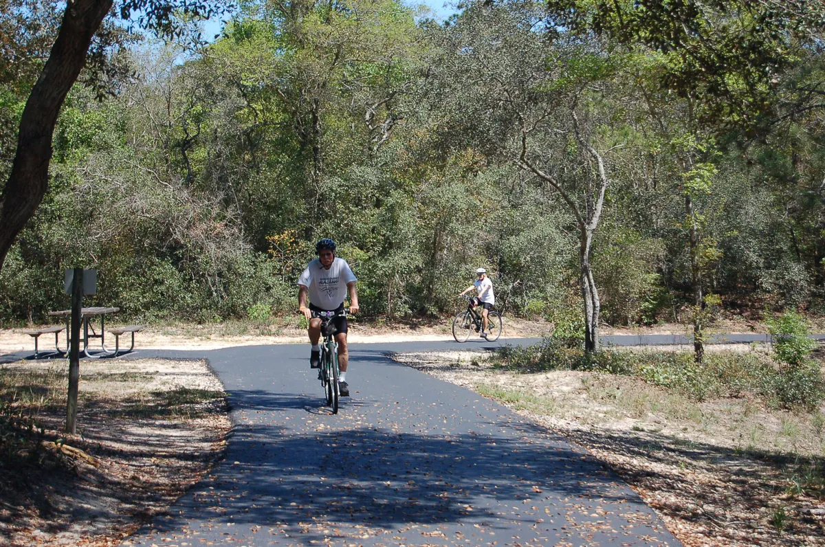 Alabama's Coastal Connection - Biking Past a Curve in the Gulf Oak Ridge Trail - NARA - 7716825 in Orange Beach, Alabama