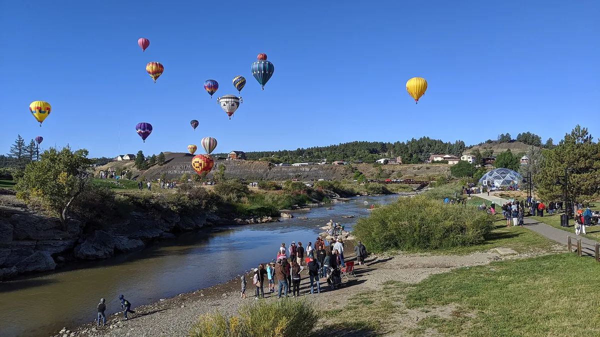 San Juan River at Pagosa Springs with balloons, Colorado
