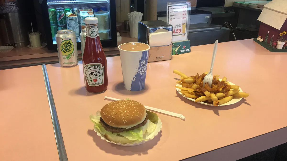 Classic Burger and Fries Lunch served at Libby's Diner near the Great Falls of Paterson, New Jersey