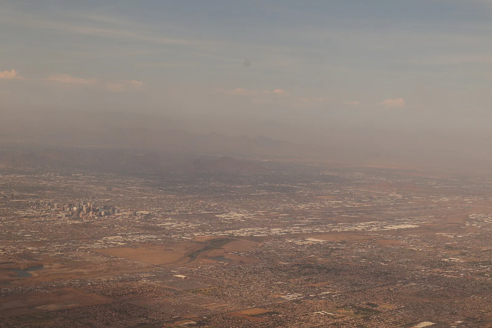 Phoenix Skyline from a plan, Arizona