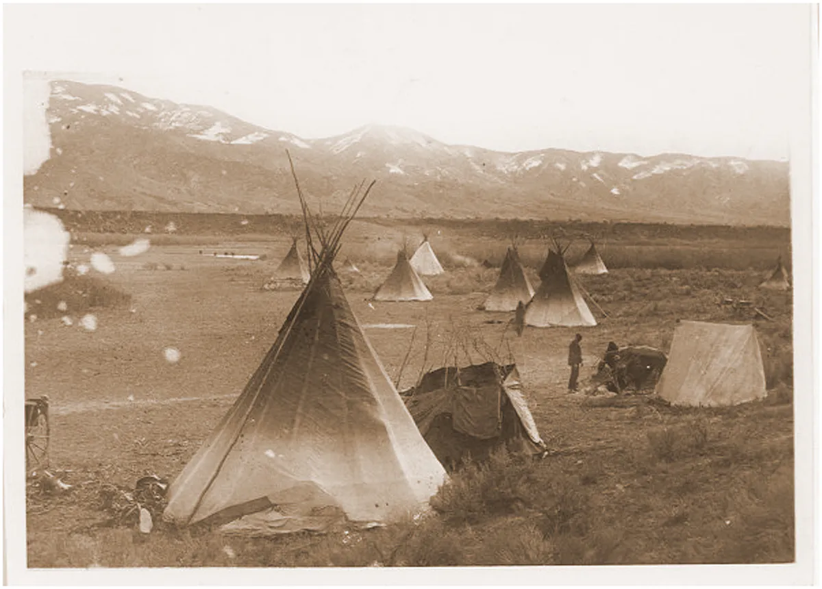1882, Shoshone and Bannock tipis before Pocatello, Idaho was established, near present-day Ross Park with Chinese Peak visible in background. (25380043733)