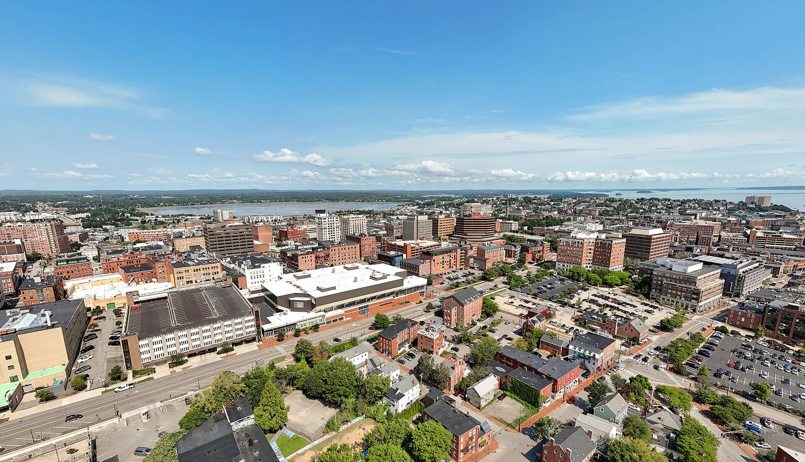 Portland, Maine skyline aerial view by drone