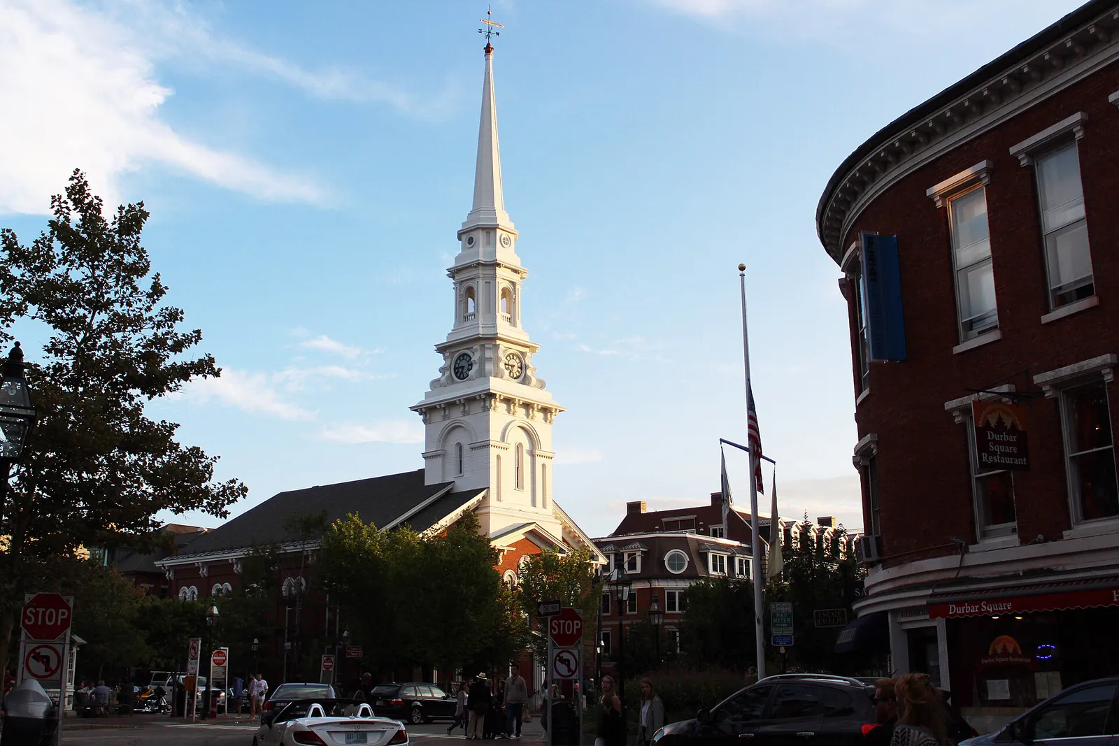 The North Church viewed from the Congress Street in the historic Portsmouth downtown, New Hampshire