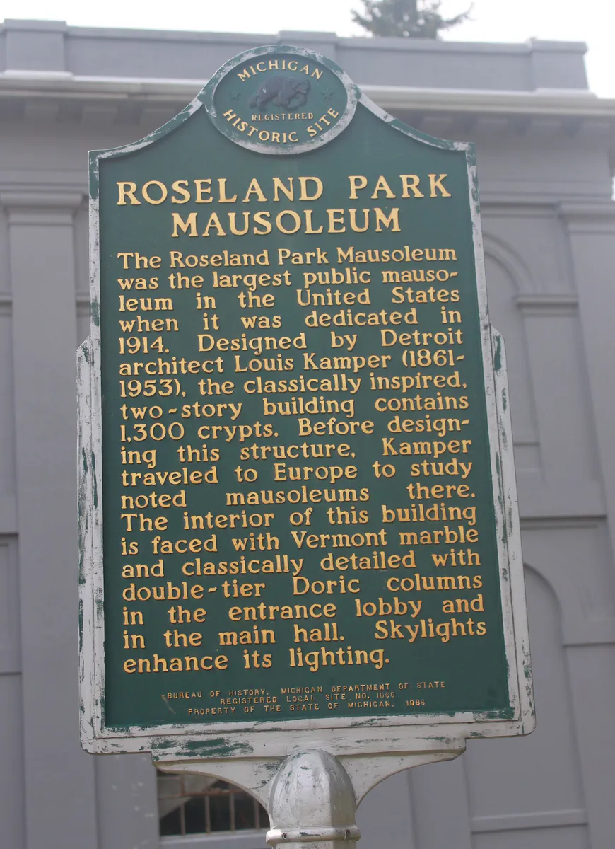 Roseland Park Mausoleum Marker in Royal Oak, Michigan