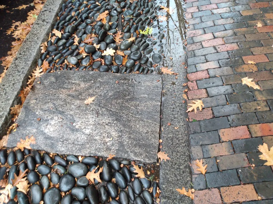 (Salem, Massachusetts) river stones brick sidewalk Chestnut Street