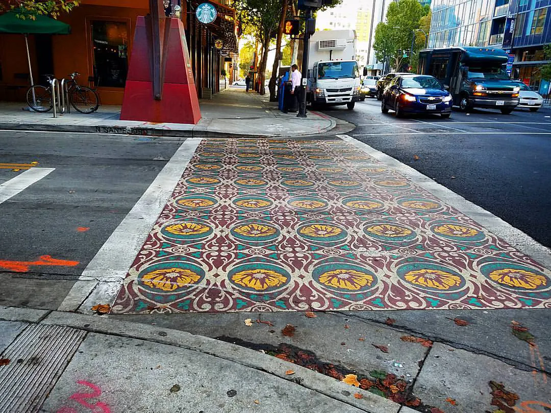 Crosswalk across San Pedro at Santa Clara Street, downtown San Jose California. -dtsj (30302192461)