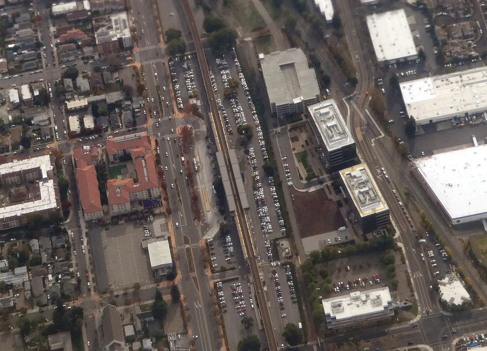 Aerial view of San Leandro station, December 2023, California