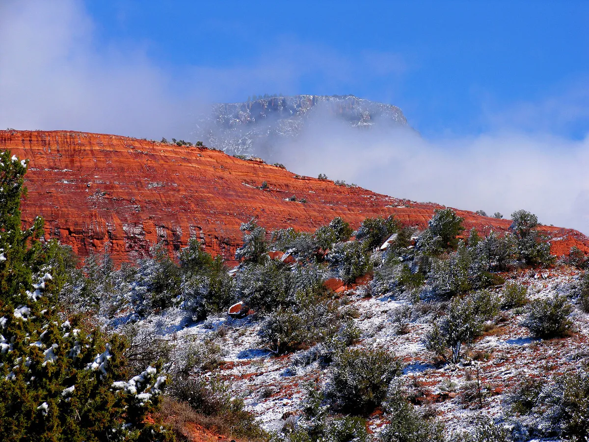 Snow At Oak Creek Canyon In Sedona Arizona