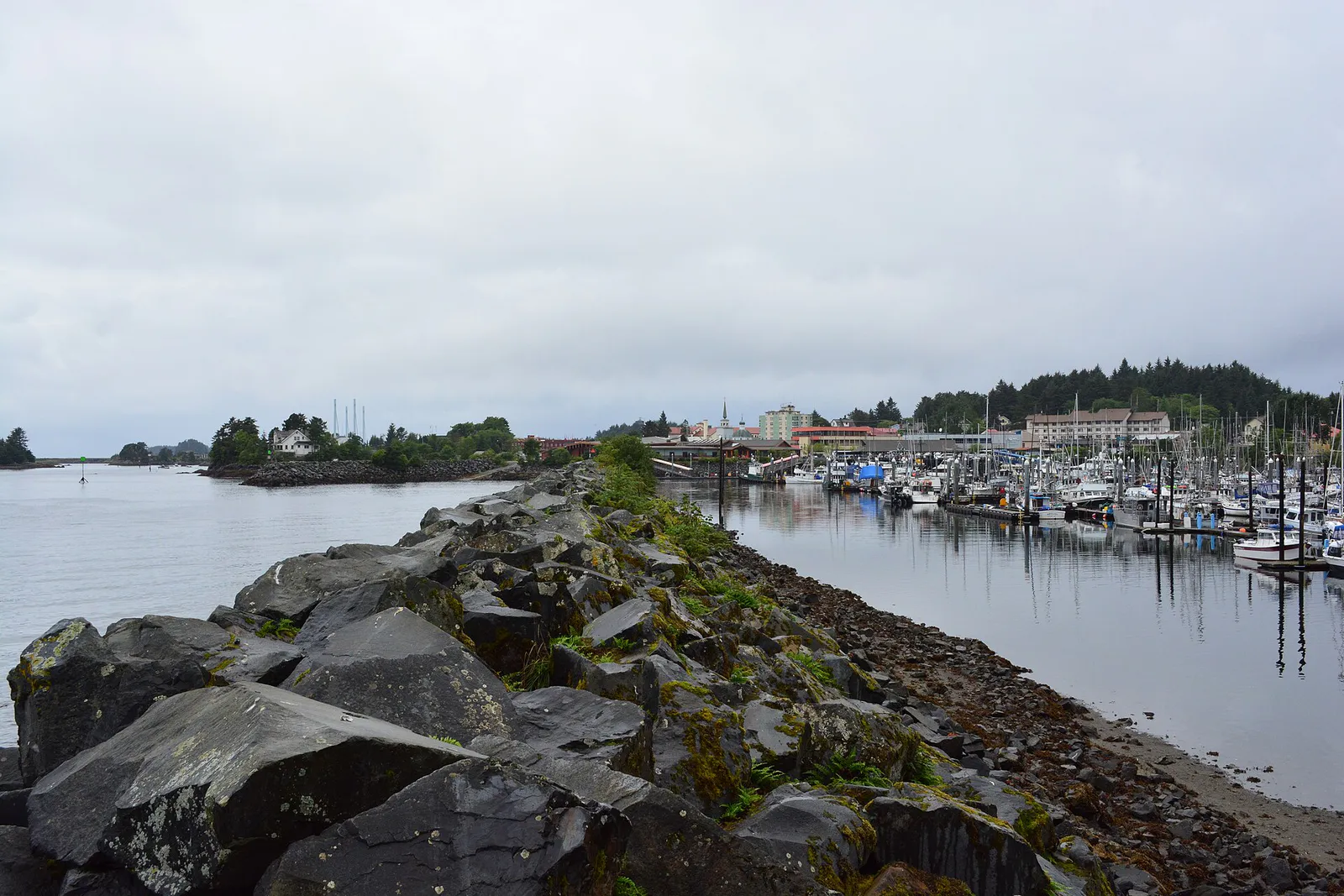 Sitka, AK - breakwater, Crescent Harbor, and skyline 01, Alaska