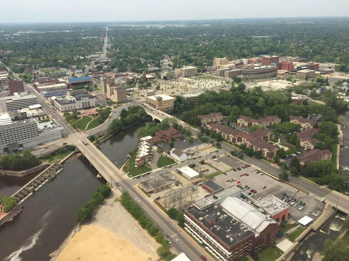 Downtown South Bend from Above Seitz Park Looking North West, Indiana