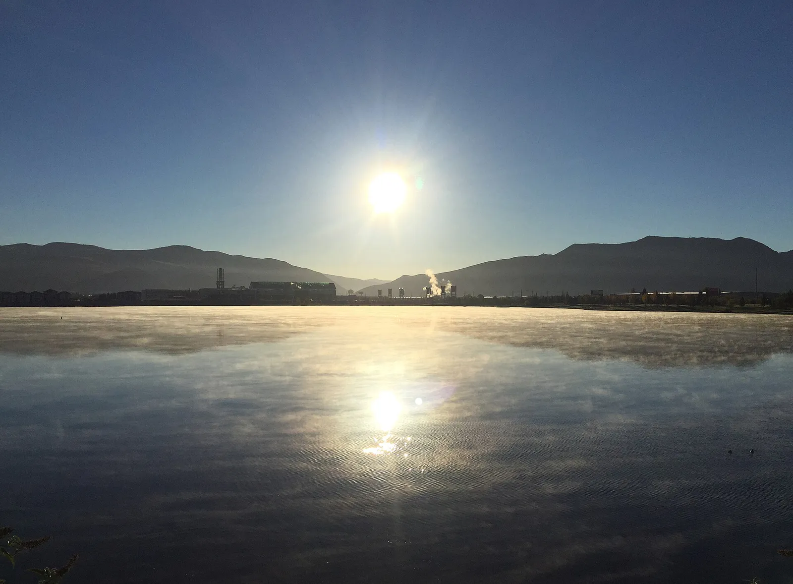 2015-10-30 08 18 29 Whisps of mist above the Sparks Marina Park Lake in Sparks, Nevada