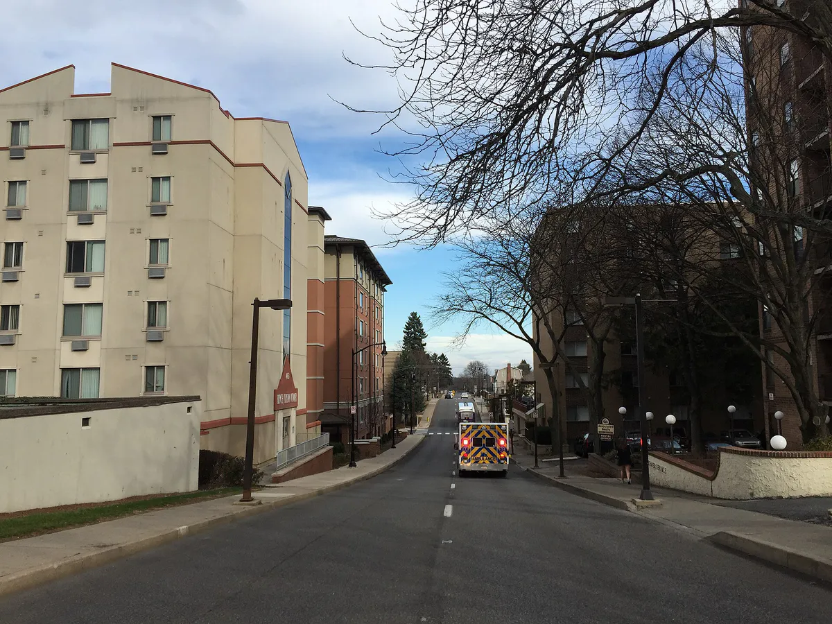 2015-12-14 12 58 41 View north along Beaver Avenue (a.k.a. "Beaver Canyon") (Pennsylvania Route 26) near Sowers Street in State College, Pennsylvania