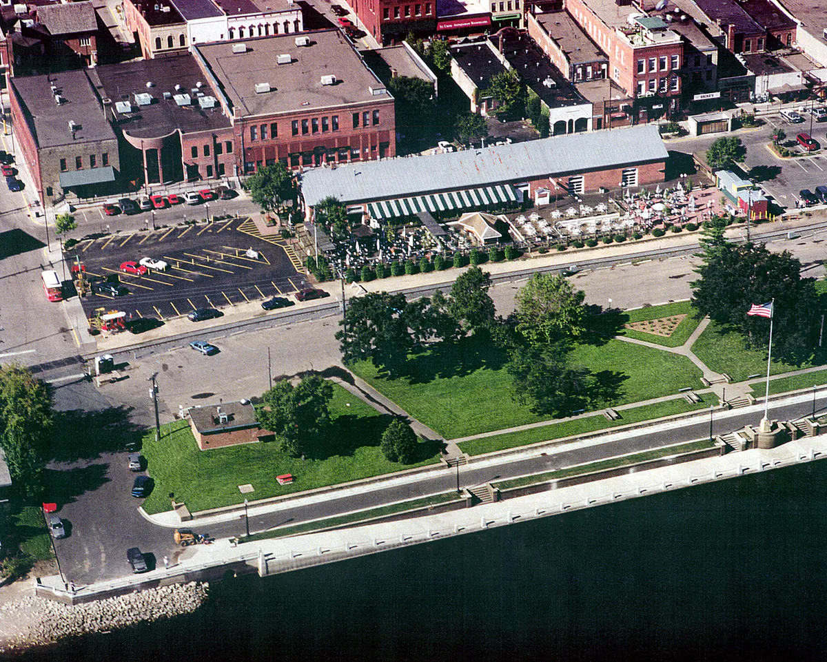 Stillwater Minnesota waterfront aerial view